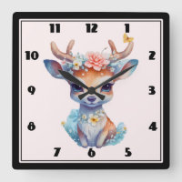 Cute Baby Deer with Antlers and Flowers