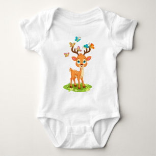 Cute Baby Deer with Butterfles Baby Bodysuit