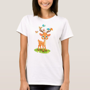 Cute Baby Deer with Butterflies-47568 T-Shirt