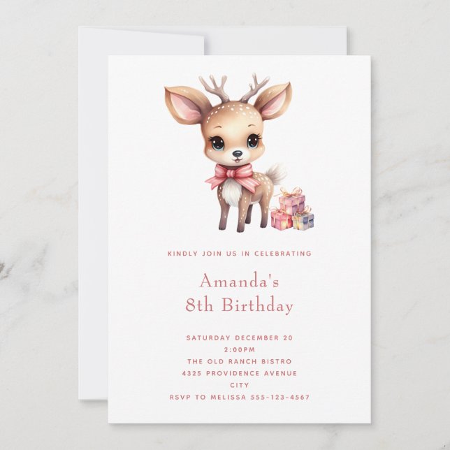 Cute Baby Deer with Presents Birthday Invitation (Front)