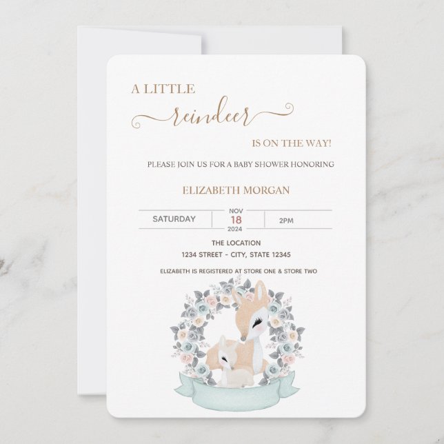 Cute Baby Deers Roses Baby Shower   Invitation (Front)