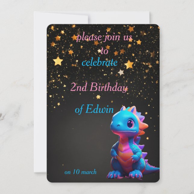 cute baby dinasaur birthday invitation (Front)