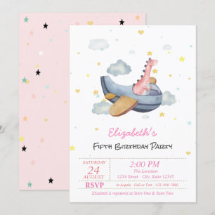 Cute Baby Dino Aeroplane Stars Birthday  Invitation