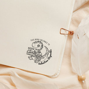 Cute Baby Dino Bookplate Rubber Stamp