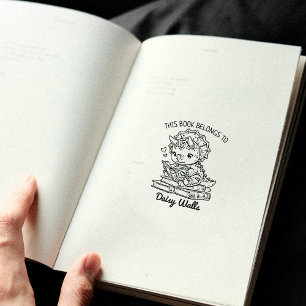 Cute Baby Dino Bookplate Rubber Stamp