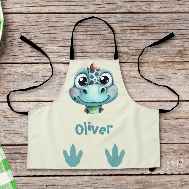 Cute Baby Dino Face and Footprints Apron (Creator Uploaded)