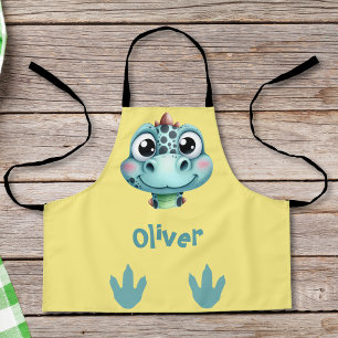 Cute Baby Dino Face and Footprints Apron