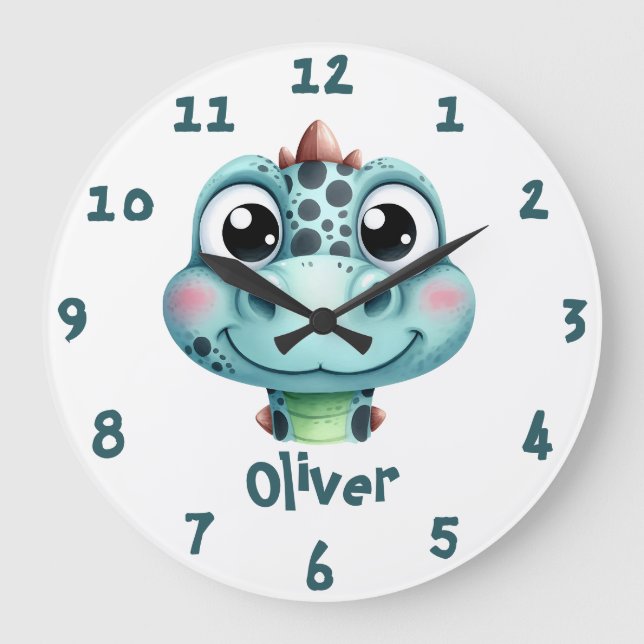 Cute Baby Dino Face Large Clock (Front)
