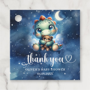 Cute baby dino hugging teddy bear Baby Shower Favour Tags