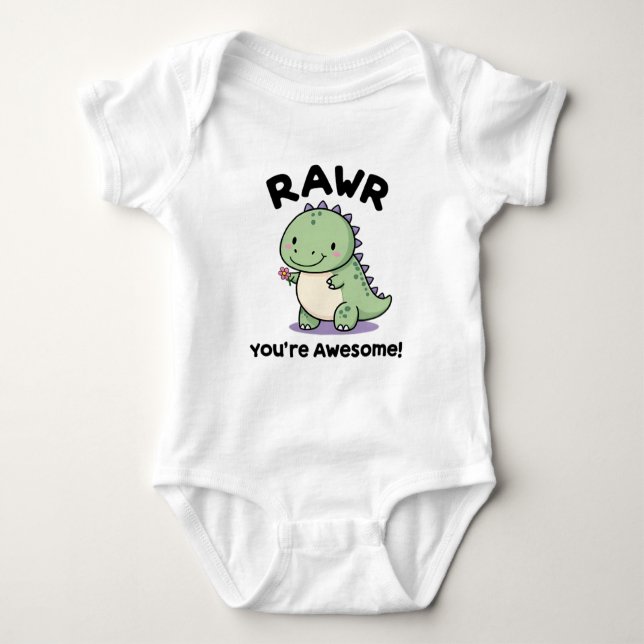 Cute Baby Dinosaur Baby Bodysuit (Front)