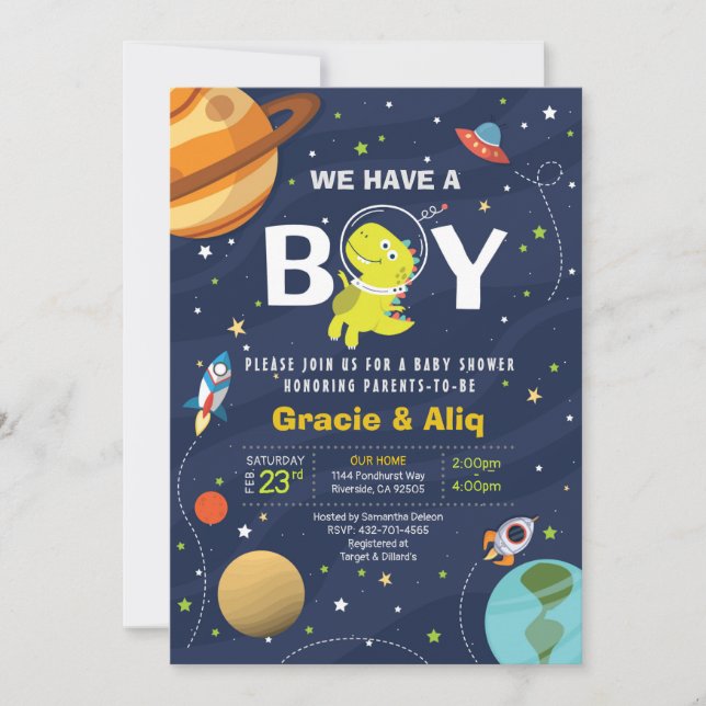 Cute Baby Dinosaur baby shower invitation BOY (Front)