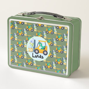 Cute Baby dinosaur Construction Truck boy B2S Metal Lunch Box