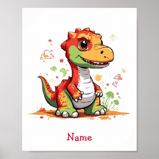 Cute Baby Dinosaur Custom Name Poster (Front)