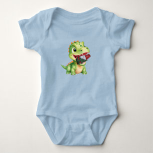 Cute baby Dinosaur eat Gnome Christmas tree party Baby Bodysuit