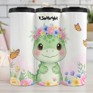 Cute Baby Dinosaur Flower Crown Thermal Tumbler