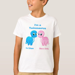 Cute Baby Dinosaur Fraternal Twins Personalised T-Shirt