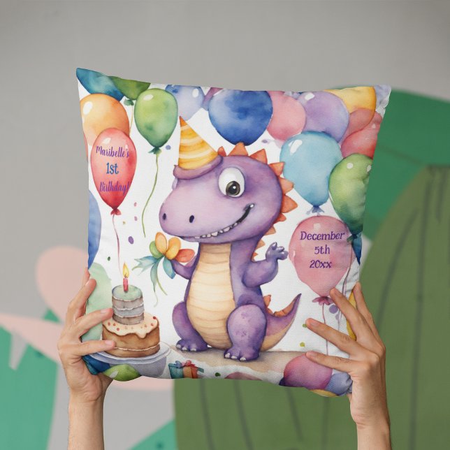 Cute Baby Dinosaur Girls Personalised Birthday Cushion (Creator Uploaded)