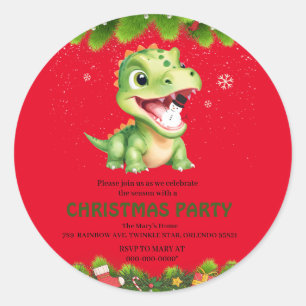 Cute baby Dinosaur holding snowman Christmas party Classic Round Sticker