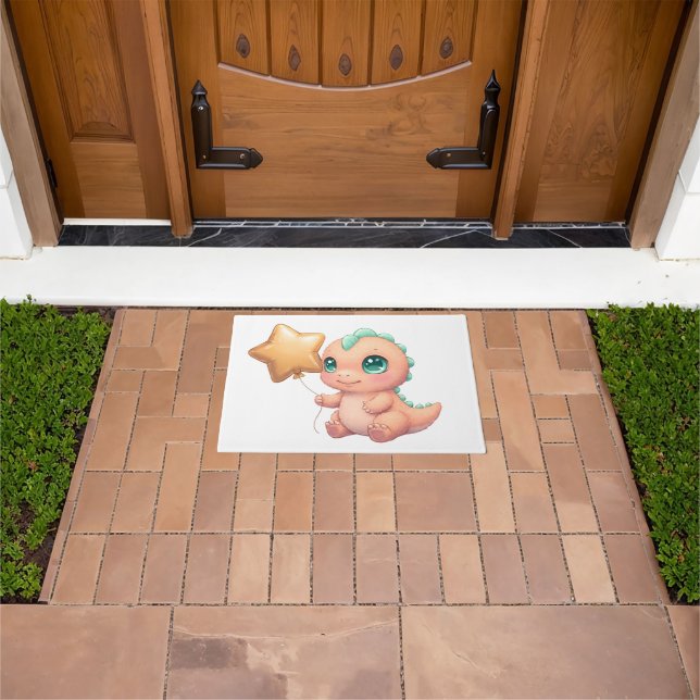 Cute Baby Dinosaur Holding Star Balloon Doormat (Outdoor)