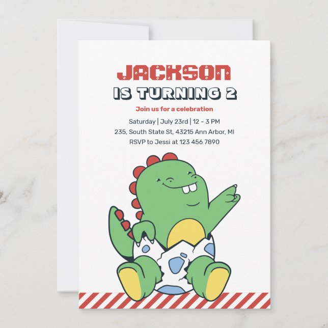 Cute Baby Dinosaur in Egg Kids Birthday Invitation (Front)