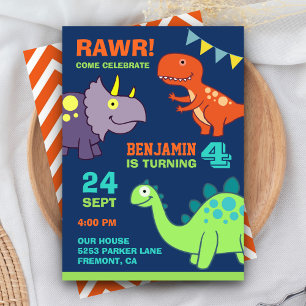 Cute Baby Dinosaur Kids Birthday Party Invitation