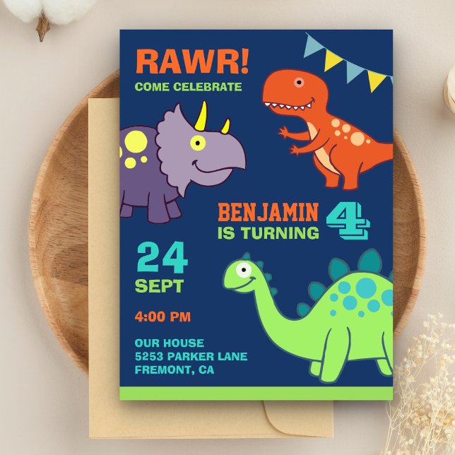 Cute Baby Dinosaur Kids Birthday Party Invitation Postcard (Creator Uploaded)