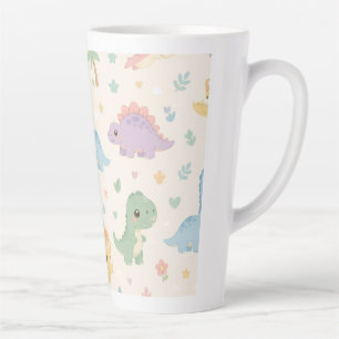 Cute Baby Dinosaur Pastel Seamless Pattern for Kid Latte Mug