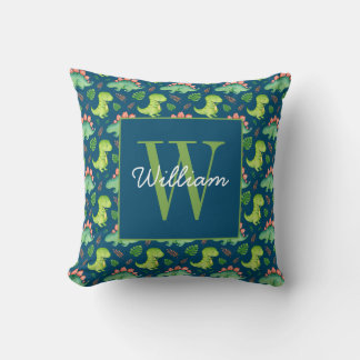 Cute Baby Dinosaur Pattern Monogram & Name Custom Cushion