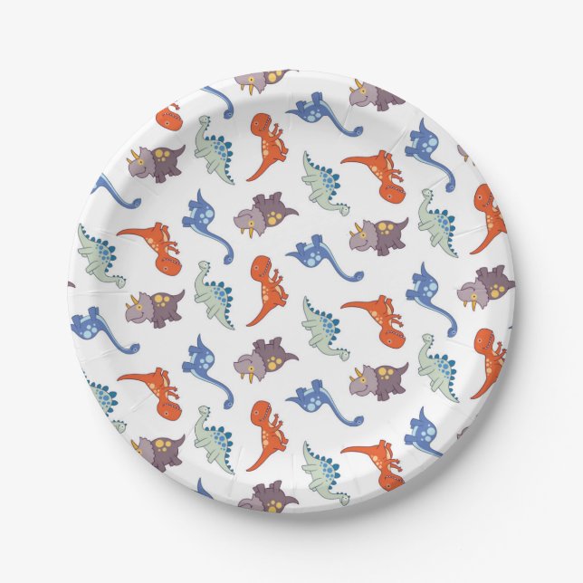 Cute Baby Dinosaur Pattern Print Paper Plate (Front)