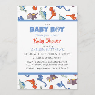 Cute Baby Dinosaur Pattern Print Personalized Invitation
