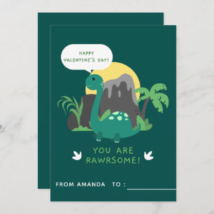 Cute Baby Dinosaur Primary School Valentine's Day Holiday Card
