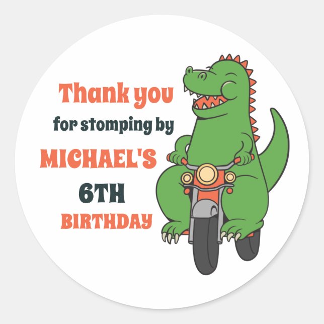Cute Baby Dinosaur Ride Bike Kids Birthday Party Classic Round Sticker (Front)