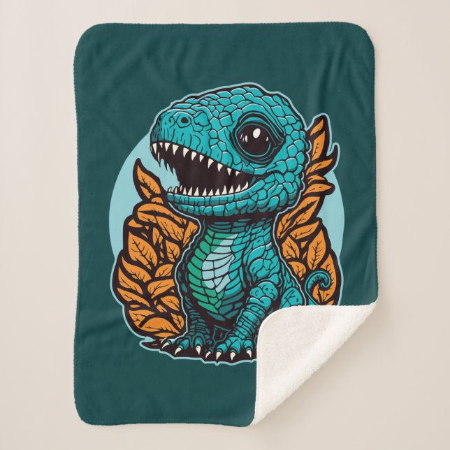 Cute Baby Dinosaur Sherpa Blanket (Front)