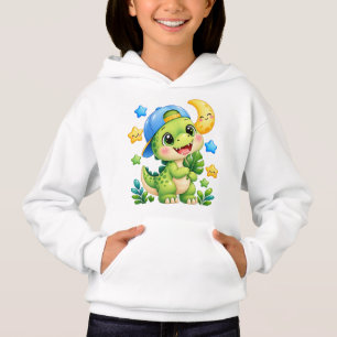 Cute Baby Dinosaur Shiny Kids White Hoodie
