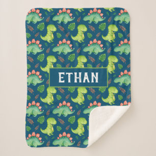 Cute Baby Dinosaur T-Rex Stegosaurus Personalised Sherpa Blanket