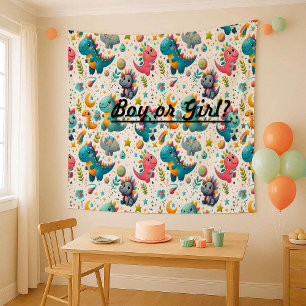 Cute Baby Dinosaur Teal Nursery Dino Tapestry