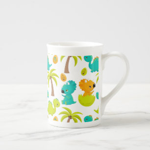 Cute Baby Dinosaur Triceratops Dino Eggs Palm Tree Bone China Mug