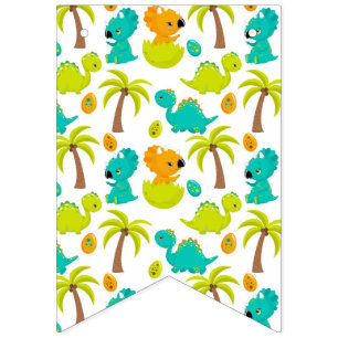 Cute Baby Dinosaur Triceratops Dino Eggs Palm Tree Bunting