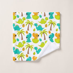 Cute Baby Dinosaur Triceratops Dino Eggs Palm Tree Wash Cloth