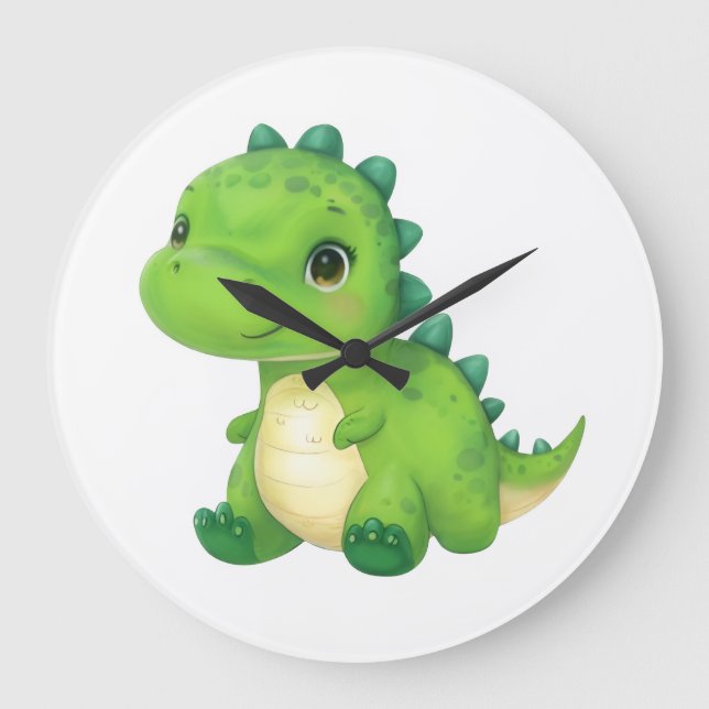 Cute Baby Dinosaur Wall Clock for Kids Room (Front)