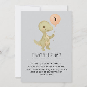 Cute Baby Dinosaur with Balloon Birthday  Invitation