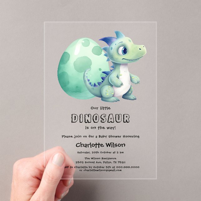 Cute Baby Dinosaur with Its Egg Baby Shower Acrylic Invitations (Insitu (Handheld))