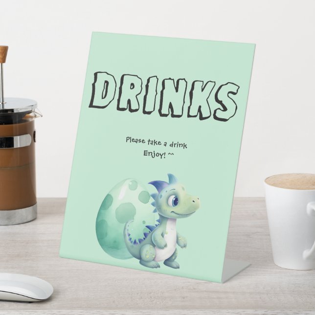 Cute Baby Dinosaur with Its Egg Baby Shower Drinks Pedestal Sign (In SItu)