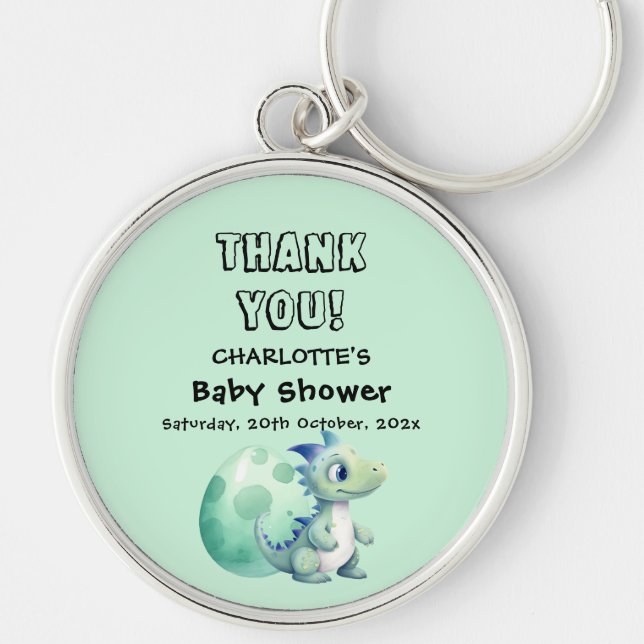 Cute Baby Dinosaur with Its Egg Baby Shower Key Ring (Front)