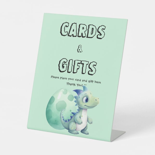 Cute Baby Dinosaur with Its Egg Baby Shower Pedestal Sign (Front)