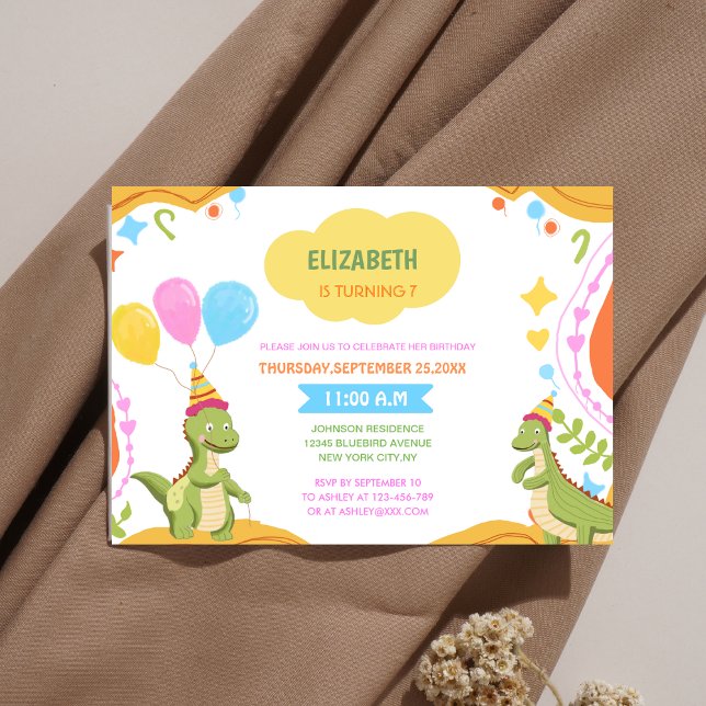 cute baby dinosaurs colourful kid's birthday invitation (Creator Uploaded)