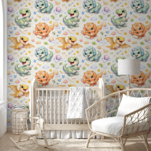 Cute baby dinosaurs soft pastel seamless pattern w wallpaper