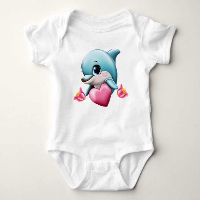 Cute Baby Dolphin with Valentine's Heart   Baby Bodysuit (Front)