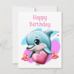 Cute Baby Dolphin with Valentine's Heart Holiday Card