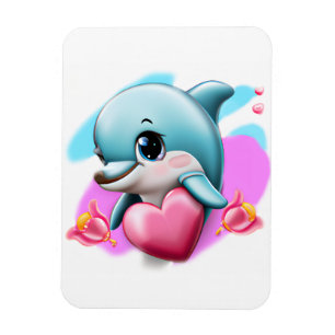 Cute Baby Dolphin with Valentine's Heart   Magnet